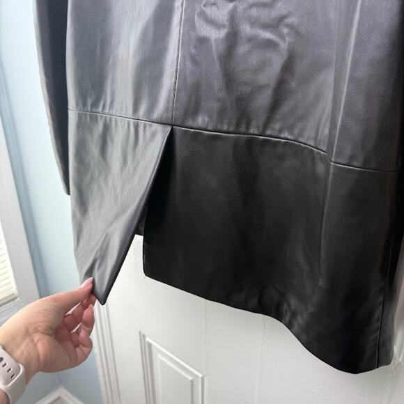 Zara Faux Leather Jacket Womens Large Black Button Front Long Sleeve Collared - Picture 6 of 9